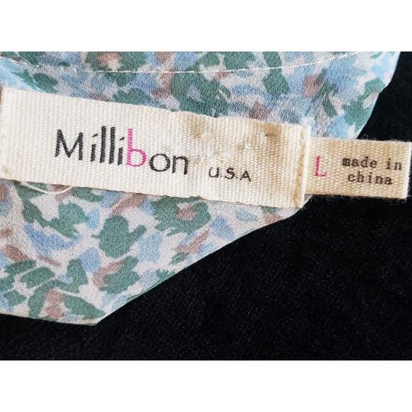 Millibon Blouse Top Womens L Green Floral Ruffled Smocked Tie Front Square Neck - Picture 3 of 12